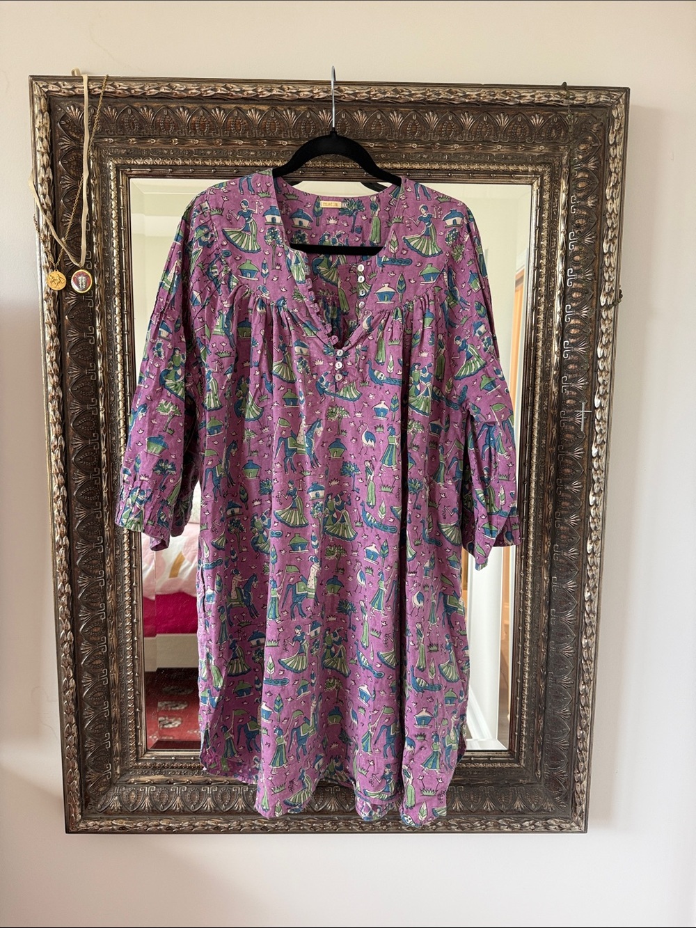 Matta Purple Tunic Dress with Green Print